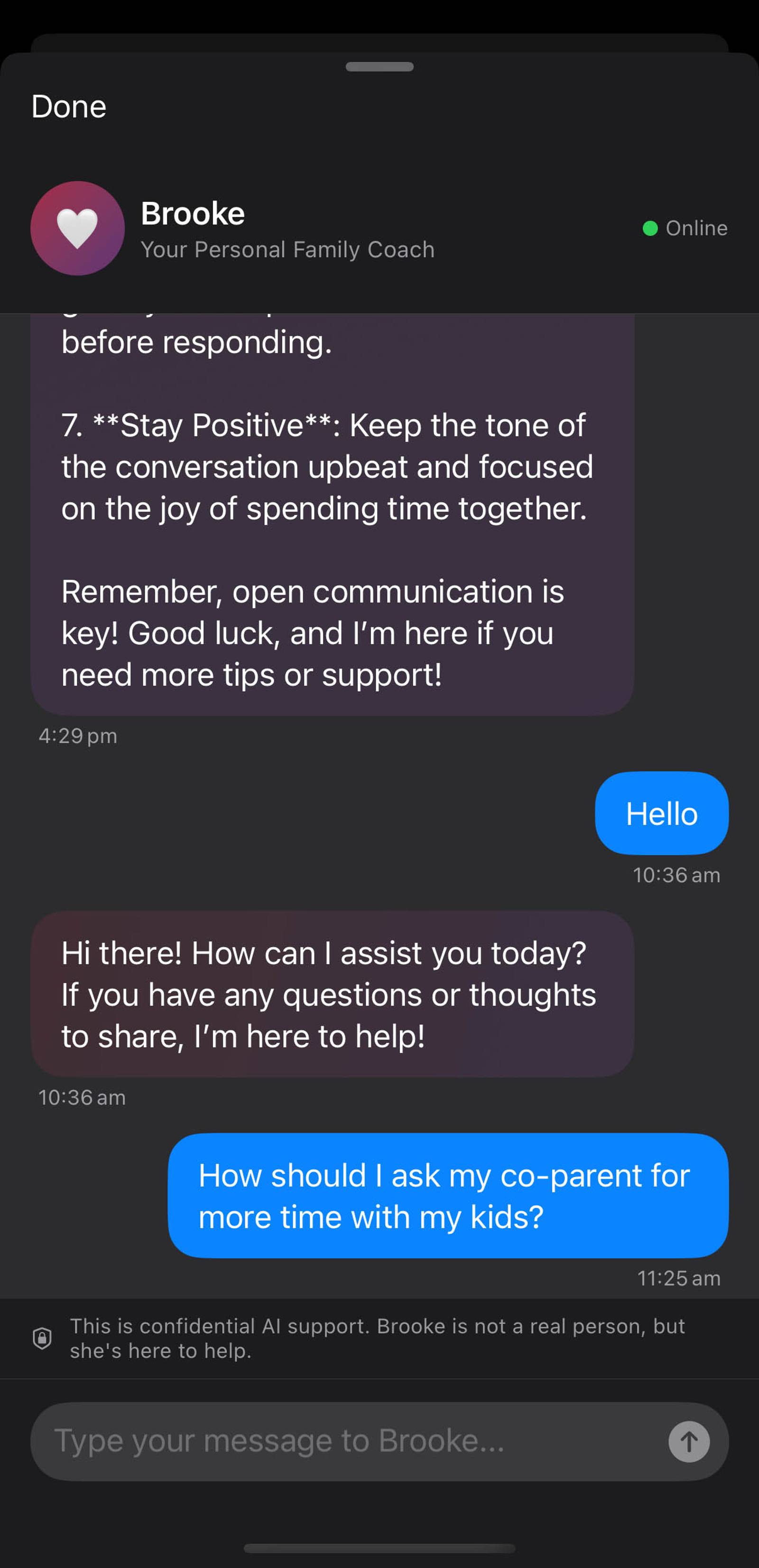 ClearPath personal family coach interface showing personalized co-parenting support